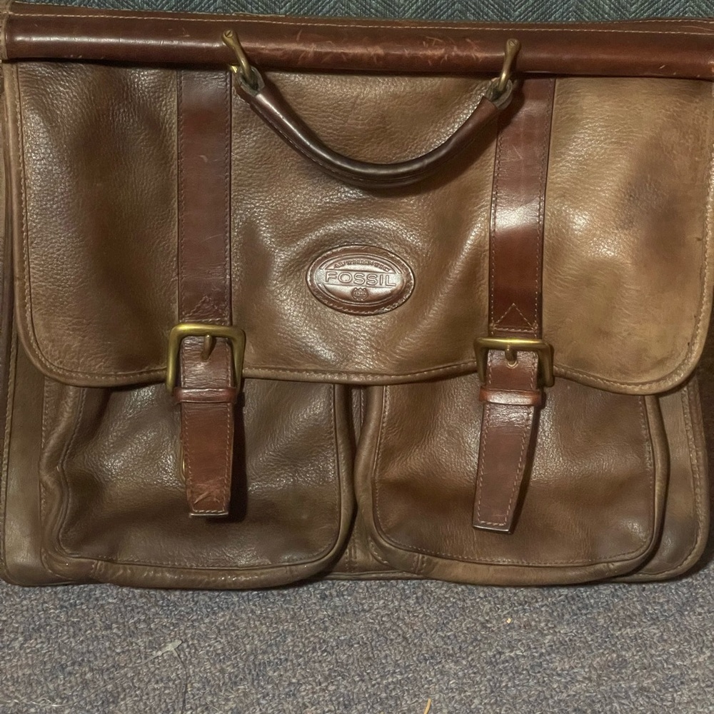 Fossil Two-Tone Brown Leather Briefcase